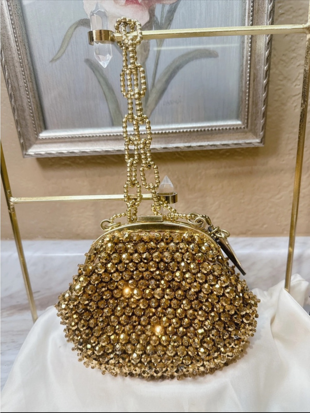 Authentic Coach vintage Gold Beaded Evening Wristlet with Chain Strap - Picture 2 of 16